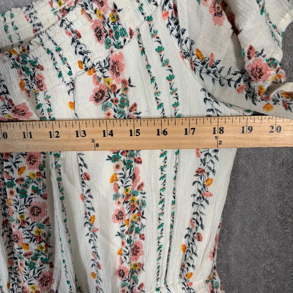 Old Navy Floral Stripe Midi Dress XL White Pink Off Shoulder Rayon Summer Boho - Picture 13 of 16
